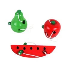 1 шт. милые деревянные обучающие игрушки для детского сада насекомые едят арбуз/яблоко и груша Обучающие Игрушки для раннего обучения по системе Монтессори