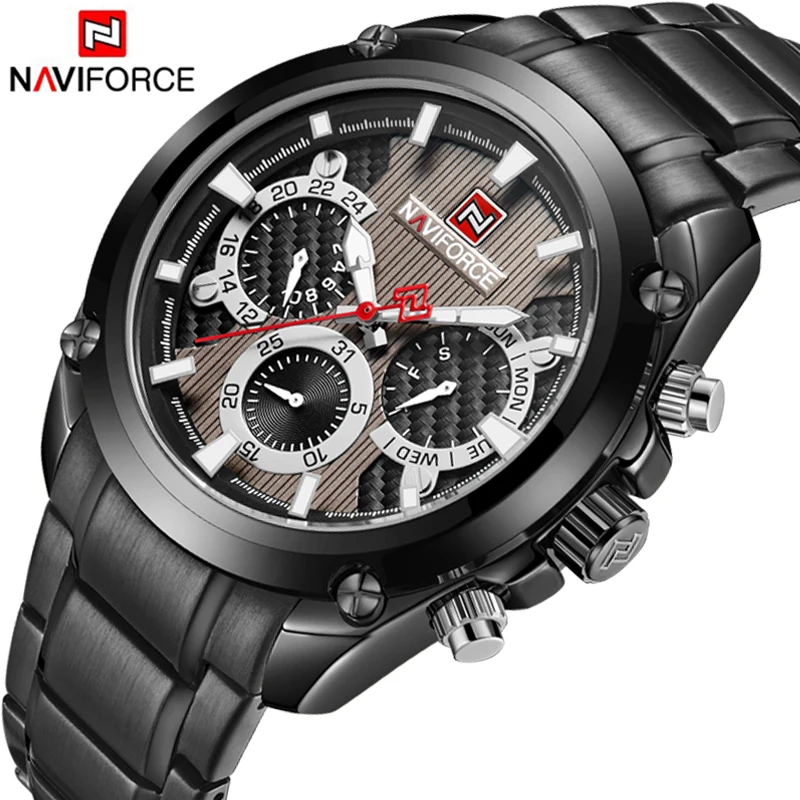 

NAVIFORCE Top Luxury Brand Men Watches Full Steel Business Clock Men Date Week Display Analog Quartz Wrist Watch Male Clock