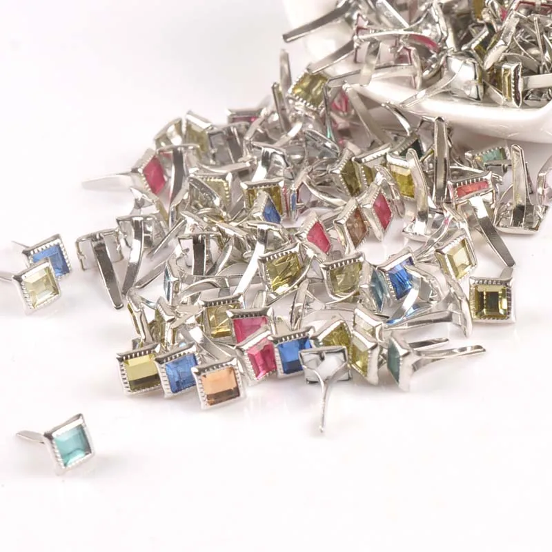 Mixed square Rhinestone Brad Scrapbooking Embellishment Fastener Brads Metal Crafts Shoes Decoration 50PCs 7x7x15mm CP2199 metal brads scrapbooking decoration