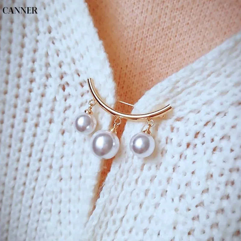 

Canner Simple Pearl Brooch Fixed Straps Anti Slip Pin For Women Accessories Gold Silver Cardigan Anti Wearing Pins