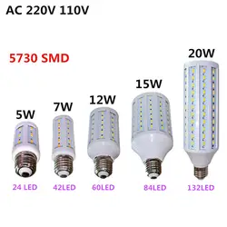 LED Bombillas лампы SMD 5730 5 Вт 7 Вт 12 Вт 15 Вт 20 Вт E14 B22 E27 Dimmable кукурузный шарик свечи 220 В 110 В белый/теплый белый