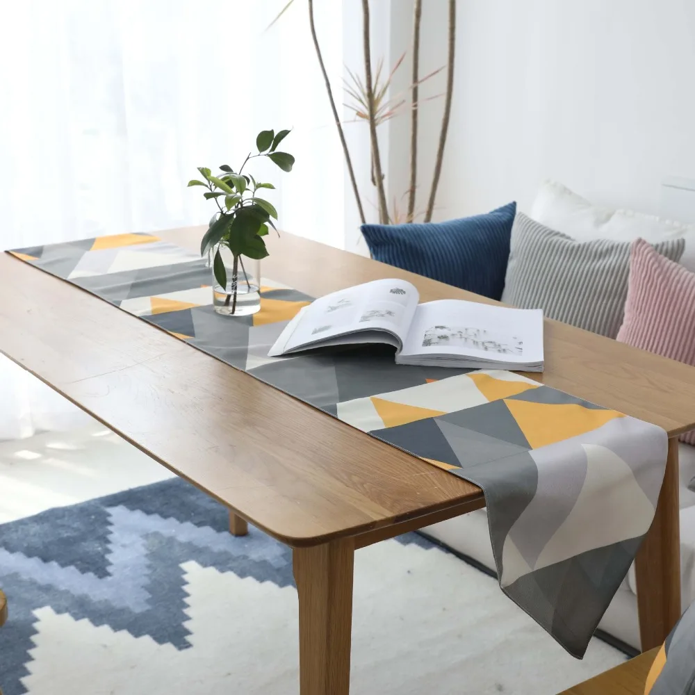 

100% Polyester Waterproof Double-layer Table Runner Nordic Geometric Table Flag Dinning Table Decoration Table Runners Modern