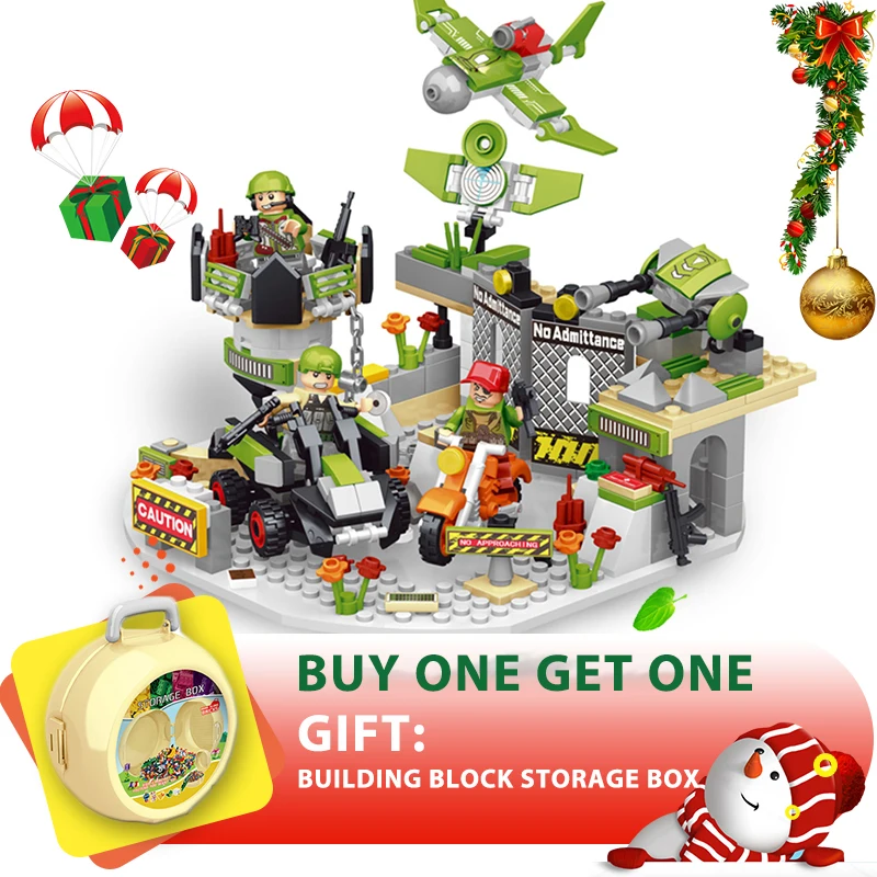 

2018 Boy Girl Toys Gifts Military scene Building Blocks DIY Bricks Mini figures with Storage box
