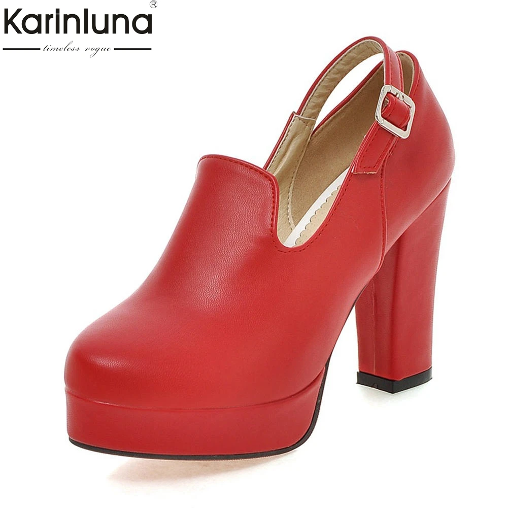 

Karinluna fashion Dropship Large Size 33-40 Platform Chunky High Heels Woman Pumps Shoes Women Buckle Strap Woman Shoes