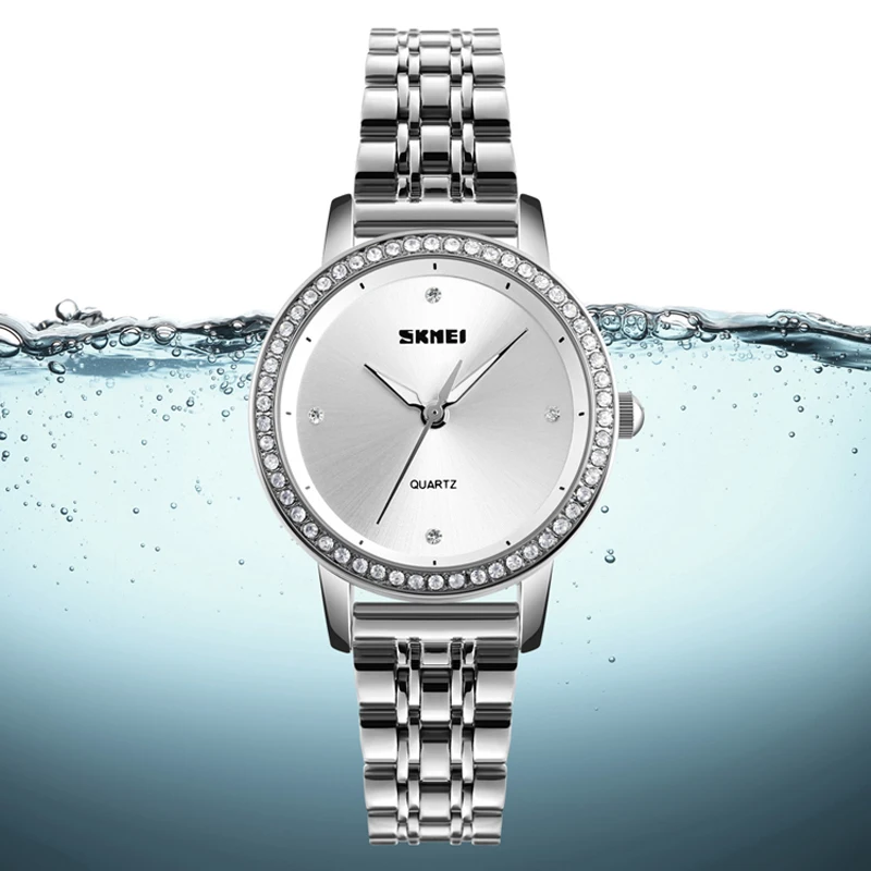 Meilleur SKMEI Femmes Montres Casual Robe Filles Bracelet À Quartz Montres Strass Étanche Rose Or Argent Dames Montre reloj mujer