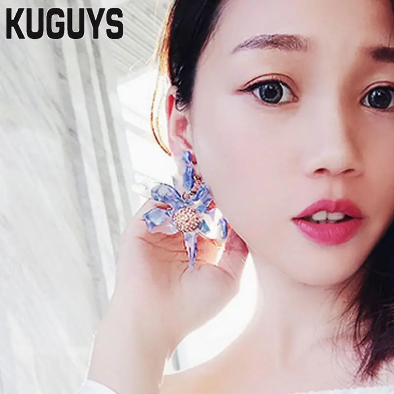 

KUGUYS Fashion Jewelry Resin Render Pattern Earrings for Womens Hyperbole Large Flowers Drop Earring Brincos Trendy Accessories