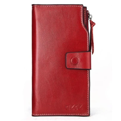 GZCZ, Женский кошелек, роскошный бренд, натуральная кожа, длинный, женский, клатч, кошельки, вместительный, для девушек, кошелек, сумка для денег, Portafoglio Donna - Цвет: Red-L