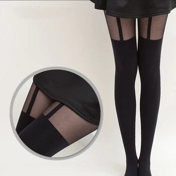 

KLV Women Mock Suspender Tights Sexy Soft and Comfortable Tights Highly Fashionable Stockings Patterned Female Sexy Stocking