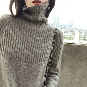Модный женский свитер с высоким воротником кашемировый свитер женский вязаный свитер женская зимняя рубашка - Цвет: gray