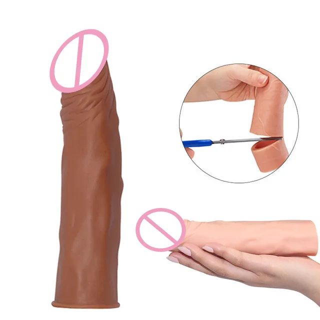 Realistic Condom Thick Cock Girth Enhancer Enlarger Penis Extender Growth Sleeve Reusable Condoms Sex Products for Male 1