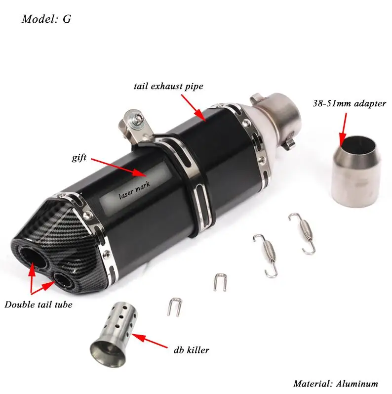 370 мм мотоциклетная алюминиевая Хвостовая система глушителя Модифицированная 38-51 мм мото-короткая выхлопная труба глушителя с DB Killer - Цвет: G
