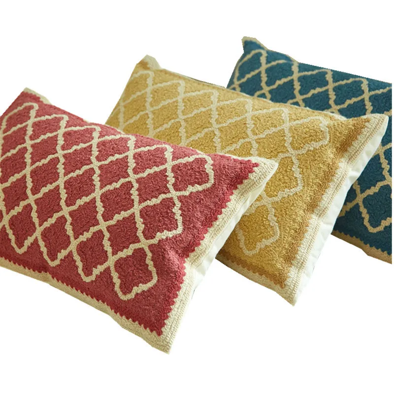 

50x30cm cotton quatrefoil pattern embroidered cushion cover rectangle geometric pillowcase sofa lumbar pillow cover backrest