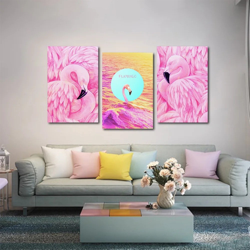 

Pink Flamingos Posters And Prints Cartoon Art Decorative Canvas Painting For Living Room Mural Animal Baby Boy or Girl Nursery