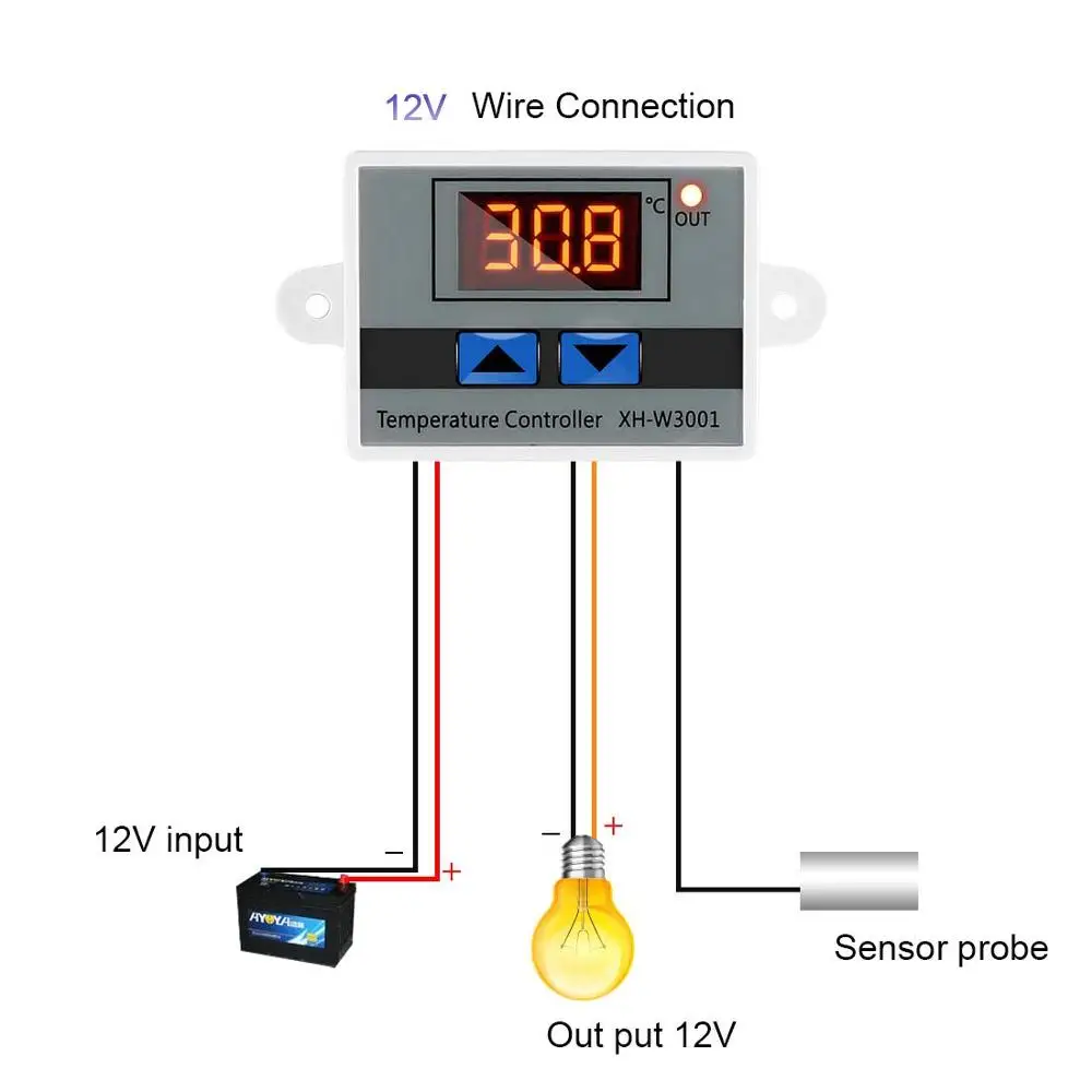YUNAWU W3001 AC 110V-220V Temperature Controller Thermostat Switch Digital LED Display