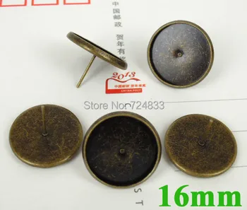 

16mm Vintage Antique Bronze plated Blank Earrings post Bases Round Bezel Tray Stud Earrings Settings Diy Findings Wholesale
