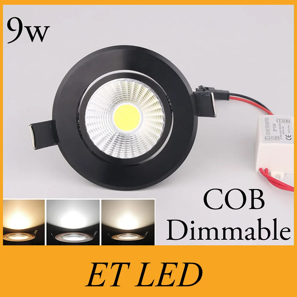 

9w Black Shell COB 9W Dimmable Downlights Recessed Lights Diameter:85mm ,Cut hole 68-75mm Warm White 3000K Nature White 4000K CE