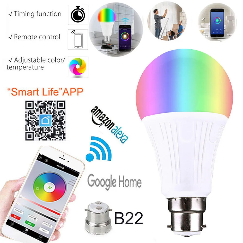 

WiFi Voice Control Power LED Bulb E27 LED Lampada Ampoule Bombilla B22 LED Lamp Cold/Warm Led Spotlight Work with Google Home