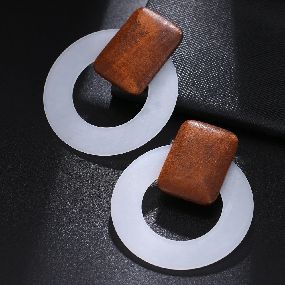 RscvonM Fashion Big Resin Drop Earrings For Women New Acetic Acid Large Korea Square Earrings Trendy Wood Geometric Jewelry