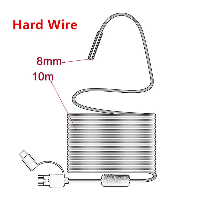IP68 1200P Android 8 мм микро Тип usb с портом типа c 3-в-1 компьютер эндоскоп бороскоп трубка Водонепроницаемый USB инспекции Спортивная мини-видеокамера на Камера - Цвет: 10m hard wire
