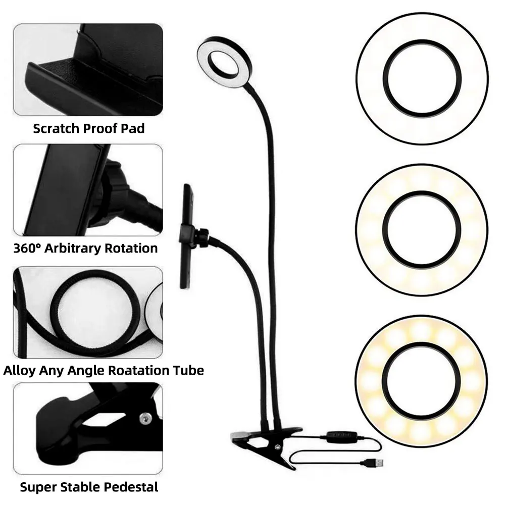 Mount tdog, светодиодный кольцевой светильник для селфи в фотостудии, держатель для мобильного телефона, видеокамера, макияж, Youtube, кольцевой светильник, кольцевой Настольный светильник