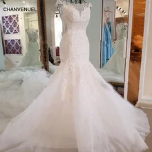 LS17006 Sexy mermaid wedding dress see through back cap sleeves tulle lace wedding gowns 2017 robe
