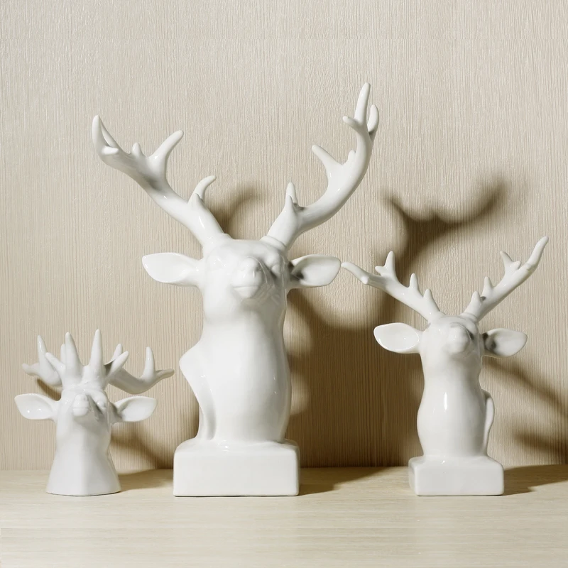 

2pcs ceramic Deer head home decor craft room decoration porcelain animal head figurine ceramic kawaii ornament Bar decoration