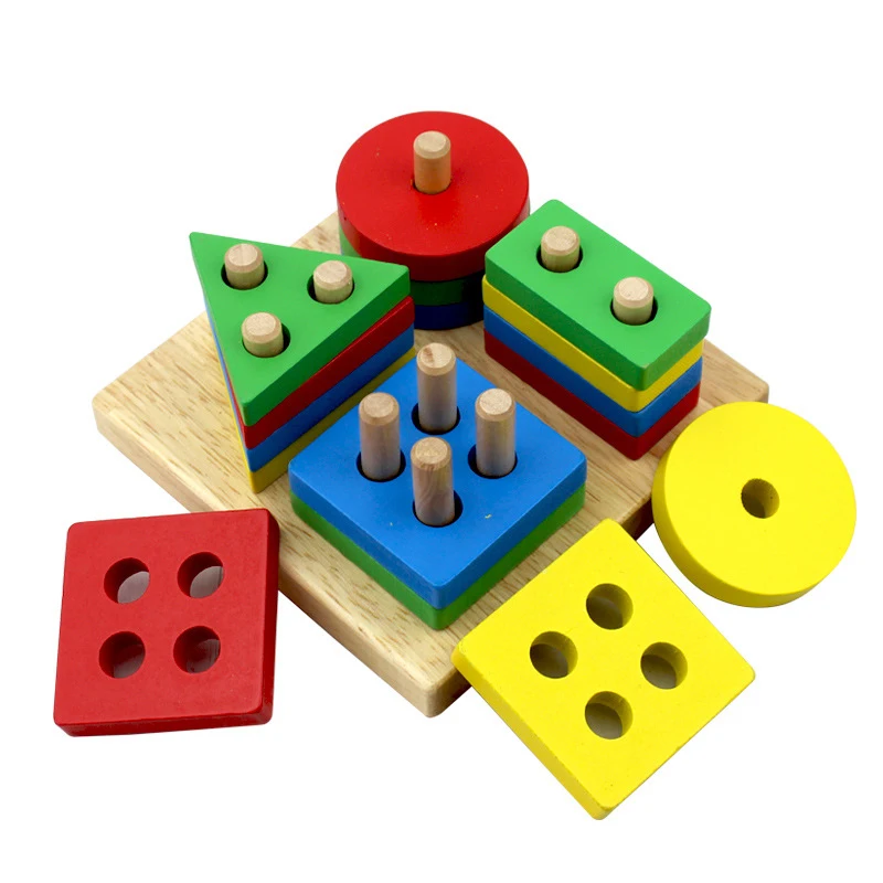 Baby Toys Wooden Geometric Shapes Matching Sorting Board Blocks Kids Educational Toys Building