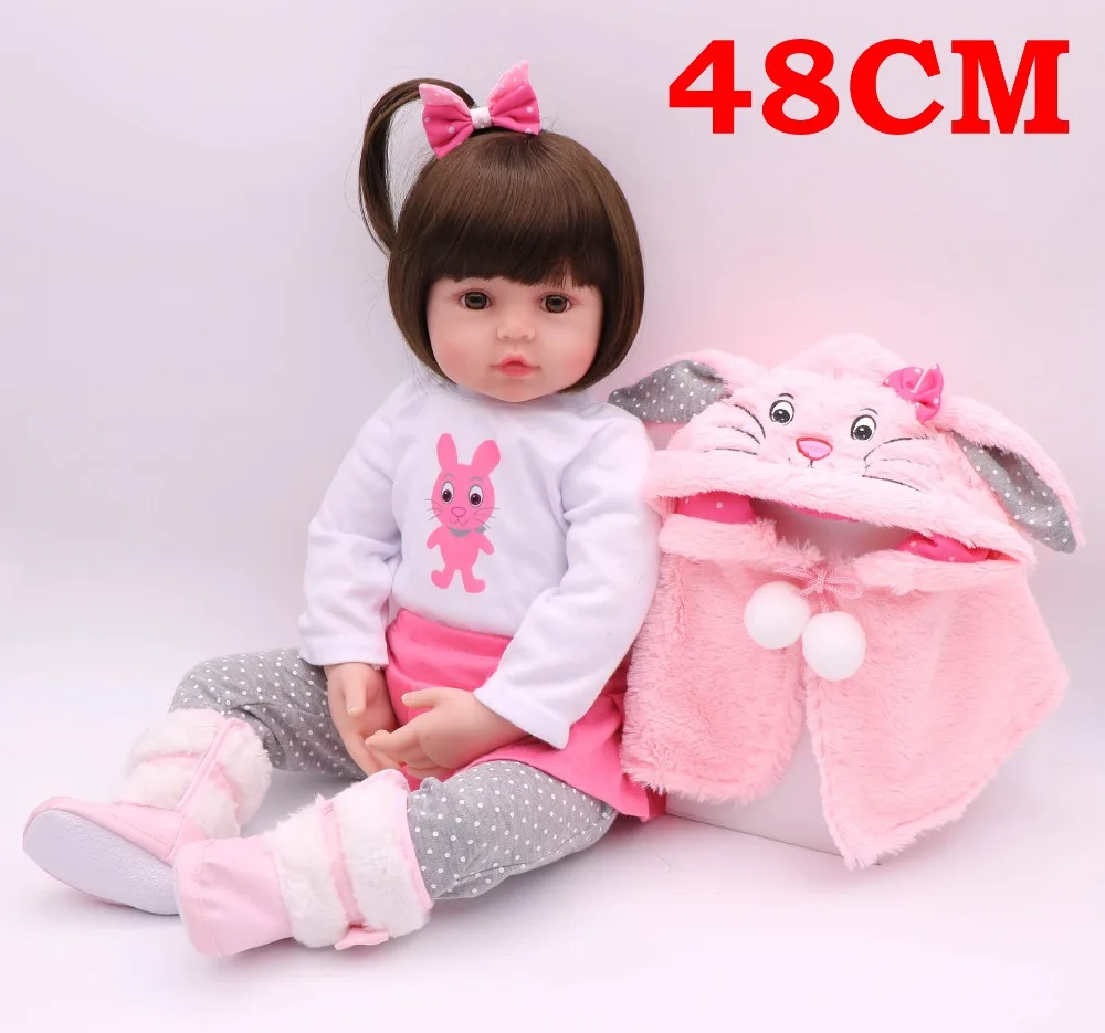 

19" 48cm Bebes reborn dolls soft silicone vinyl baby girl princess reborn bonecas nice pink rabbit clothing reborn doll gifts