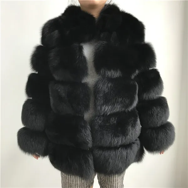 Пальто из натурального меха, зимняя куртка, одежда из натуральной лисы,, модная,, Полный Пелт, Женское пальто из натурального Лисьего меха, зимнее пальто для женщин - Цвет: Black