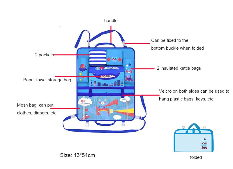 С рисунком из мультфильма детское автомобильное сиденье назад сумка для хранения Организатор для малышей и детей постарше дорожная сумка для подгузников Мумия висящий мульти-карман термобутылка сумки