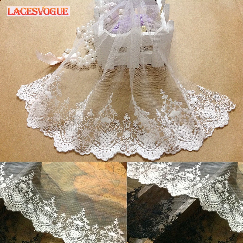 

19 yards/lot 18cm White Mesh embroidery lace trim Sweet Cordate Lace ribbon Patchwork Clothing accessories lace fabric LAVO465