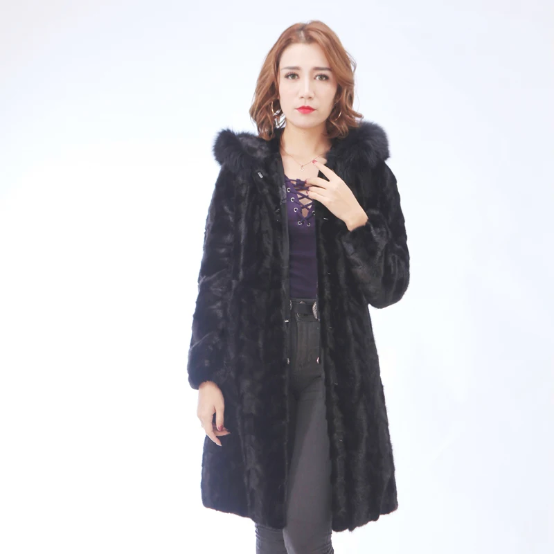 2018 new mink coats women real fur coats for women with fox fur collar Long fur coat Four styles Support customized