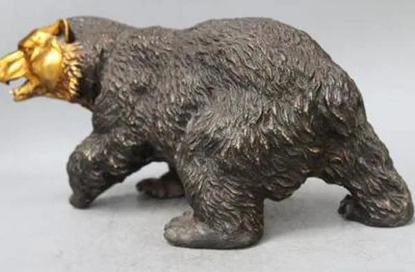 

8" Chinese Old Copper Gilt Collection Handmade Carved Bear Statue