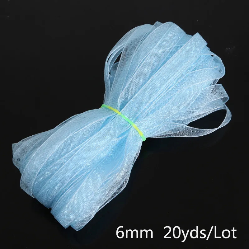 Light Blue Горячая Распродажа, 6 мм, 20 ярдов, разноцветные ленты из органзы, швейная ткань, подарочная упаковка «сделай сам», ленты для свадебного украшения - Цвет: Light Blue