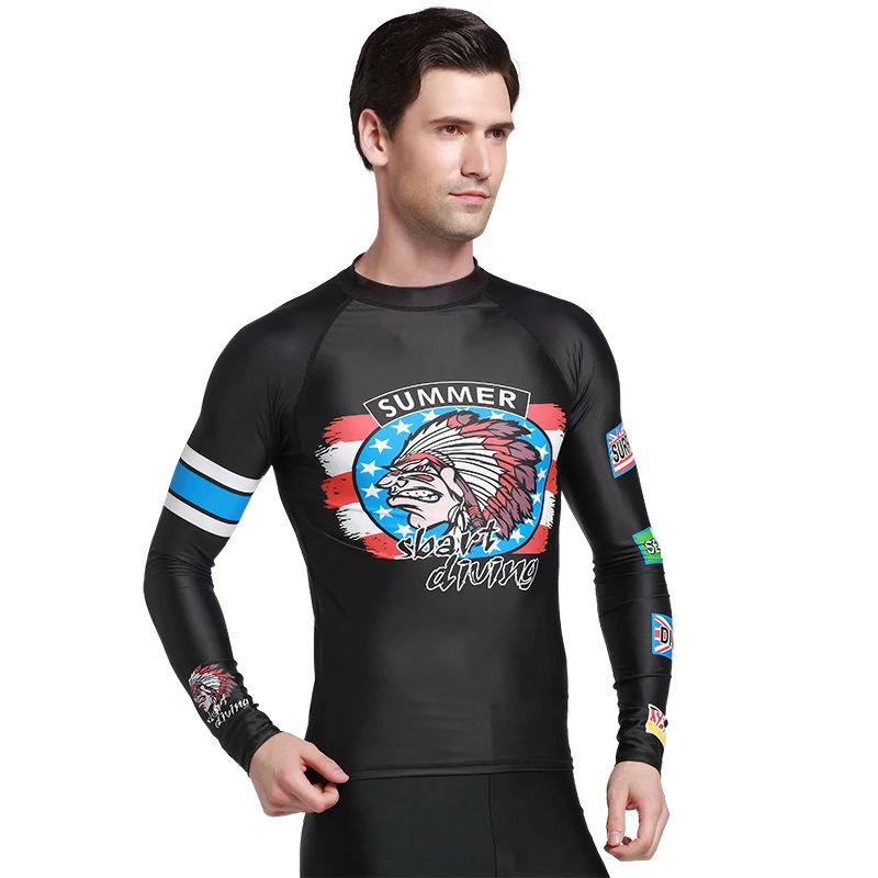 

UPF50+ Print Swimming Diving T-Shirts Plus Size Printed Wetsuit Tops Man Summer Sun Protection Lycra Swimwear Rash Guard