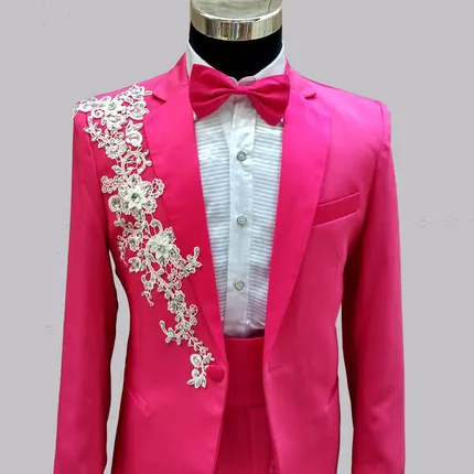 7925 11 De Réductionmâle Formel Slim Costumes Vêtements Fleur Fête Homme Costumes Rouge Blanc Noir Rose Rouge Vert Mariage Marié Costume Veste