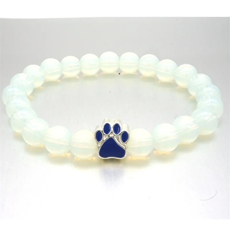 

10 Colors Paw Opal Stone Beads Yoga Bracelet Dog Hand Print Elastic Rope Bead Bracelet Fashion Men Women Jewelry