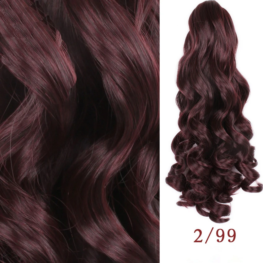 Najtaniej Gres Curly Women Clip in kucyk wysokiej temperatury włókna bordowym kolorze treski z spinkami syntetyczne do przedłużania włosów