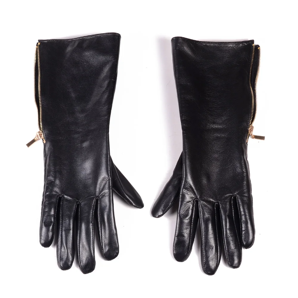 

30cm(11.8") Men's Real Leather Goat Skin Middle long side zipper GAUNTLET gloves Customizable gloves Motocycle gloves