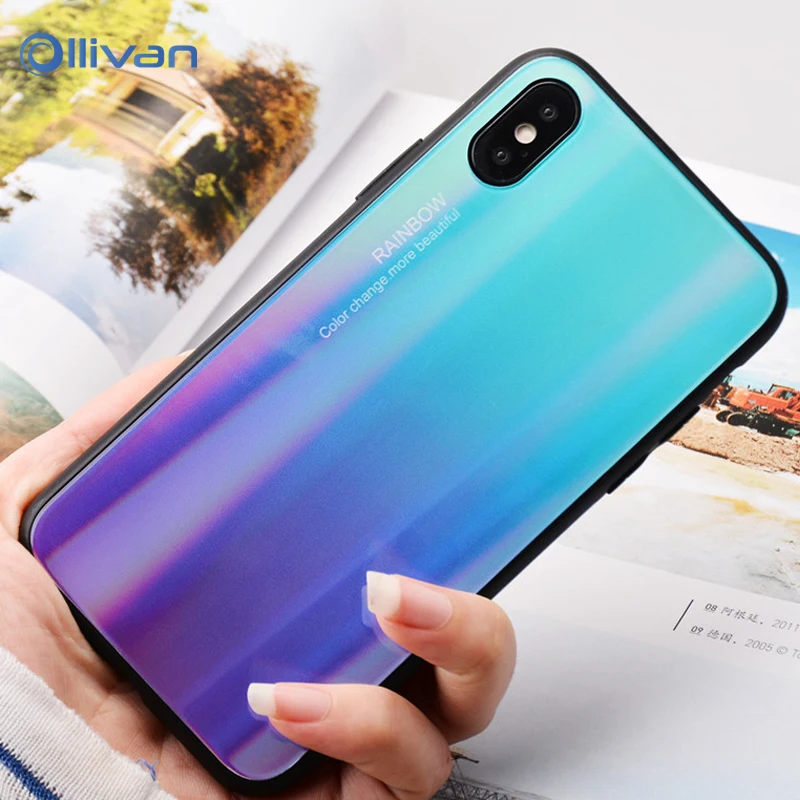 Ollivan Laser Aurora Glass Case for Xiaomi Mi A2 6X Mi 8 SE Coque Luxury Gradient Phone Cover for Mi 8 Lite Mi 8 Explore Edition