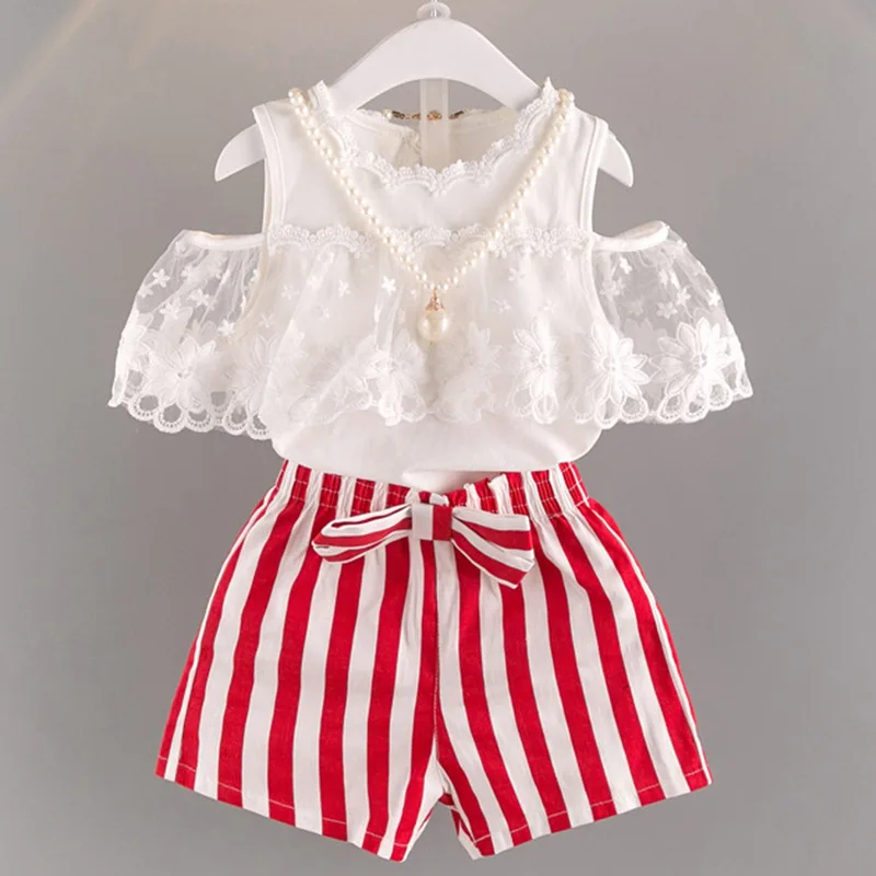 

Children Clothing Sets 2019 New Summer Toddler Girl Clothes Stripe Sport Suit T-shirt+Shorts 2Pcs Kids Clothes 2 3 4 5 6 7 Years