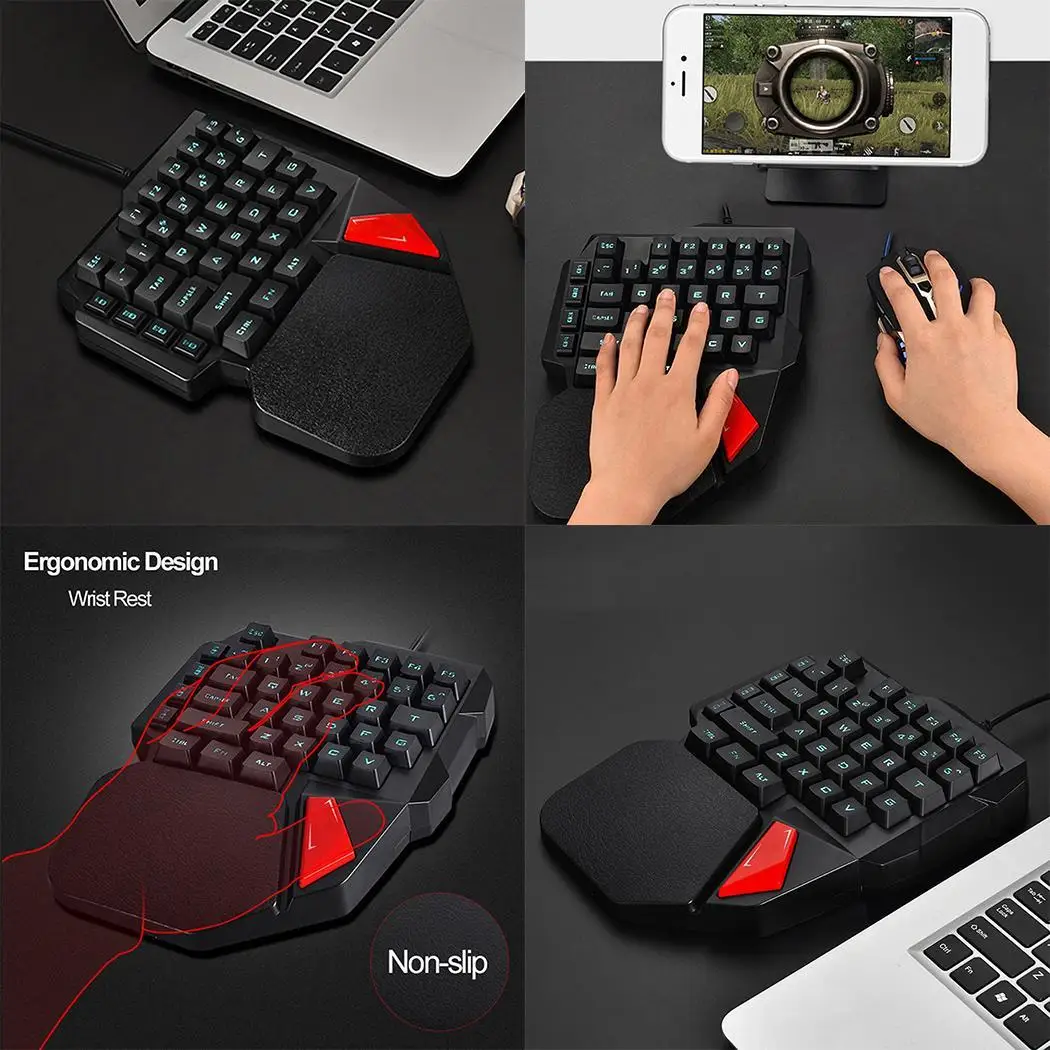 

Mini Durable USB Interface Backlight Wired Wear Resistant 38 Black One-Hand 1.8m Gaming Backlight, Keyboard
