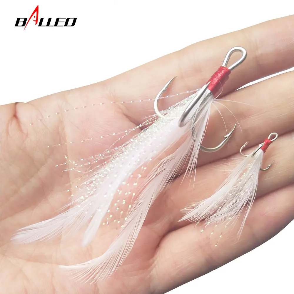 

Balleo 20PCS Treble Hooks With Feather Fishing Hook High Carbon Steel 1/2/4/6/8/10/12/14# Blood Slot Barbed Hooks Fishing Tackle