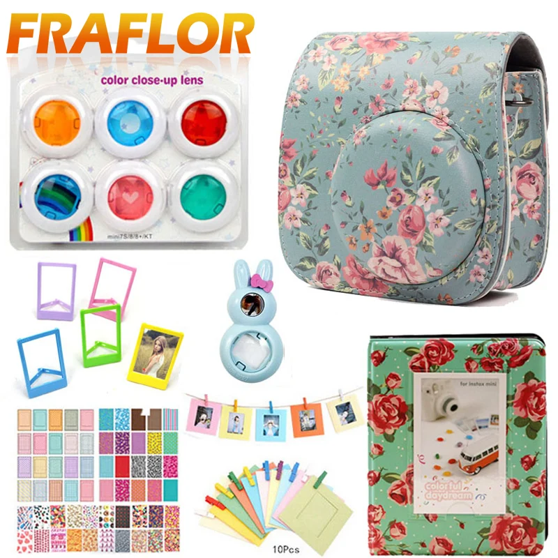 Fujifilm Instax Mini 8/8+/9 Flower Pattern Camera Accessories Bundles Set Camera Case Bag Filters Album Hang Frames Selfie Lens