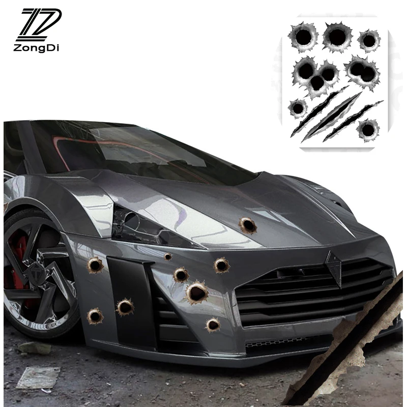 

ZD Car Stickers For Citroen C5 C4 C3 Mini Cooper Opel Astra H G J Vectra C Saab Decal 3D Bullet Hole Claw Stickers Accessories