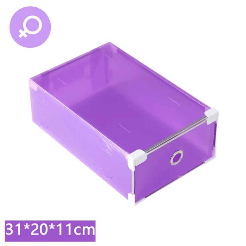 M-Purple 31x20x11 Коробка для обуви, органайзер для хранения, прозрачный Пластиковый Штабелируемый ящик для обуви, чехол, контейнер для хранения, офисный складной прозрачный ящик - Цвет: M-Purple 31x20x11