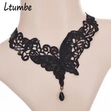 Ltumbe Готический Черный Кружева Кристалл цветок бабочка массивное ожерелье, Подвеска для женщин ночной клуб Bib цепь с бруском ювелирное изделие с кулоном