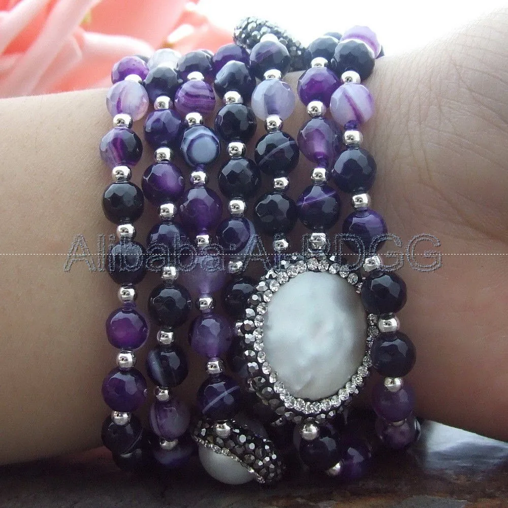 

Women's 8''7Strands Purple Round Onyx CZ Bracelet