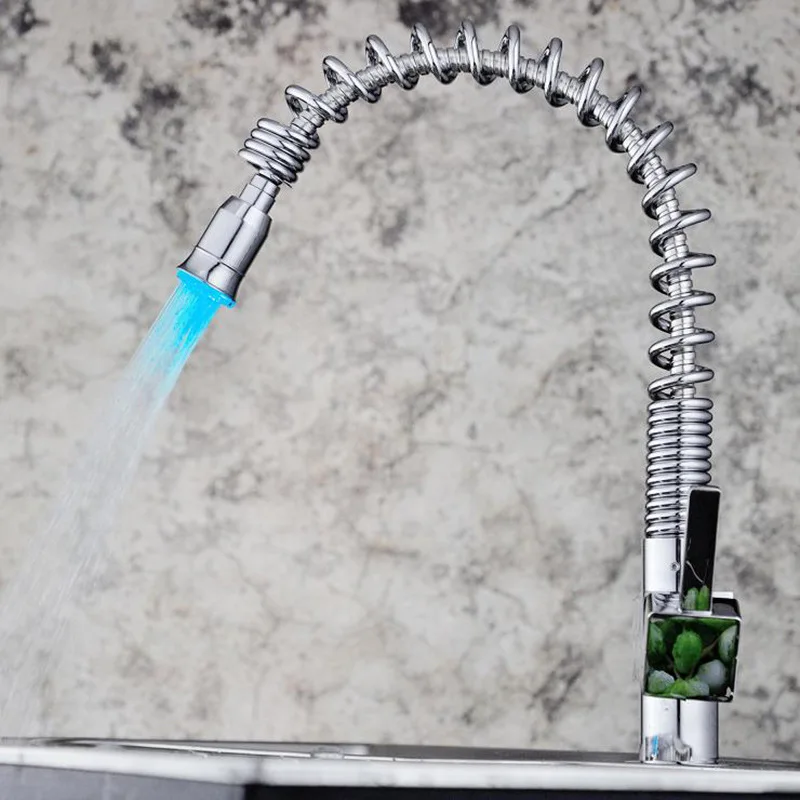 

Kitchen Basin Spring Faucet Creative New Pull Type Temperature Control Lamp Household Sink Faucet