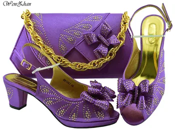 

Purple Color African Matching Shoes and Bags,Nigerian Weddig Shoes and Bag Decorated With Flower Bag and Shoes 38-43 B811-24